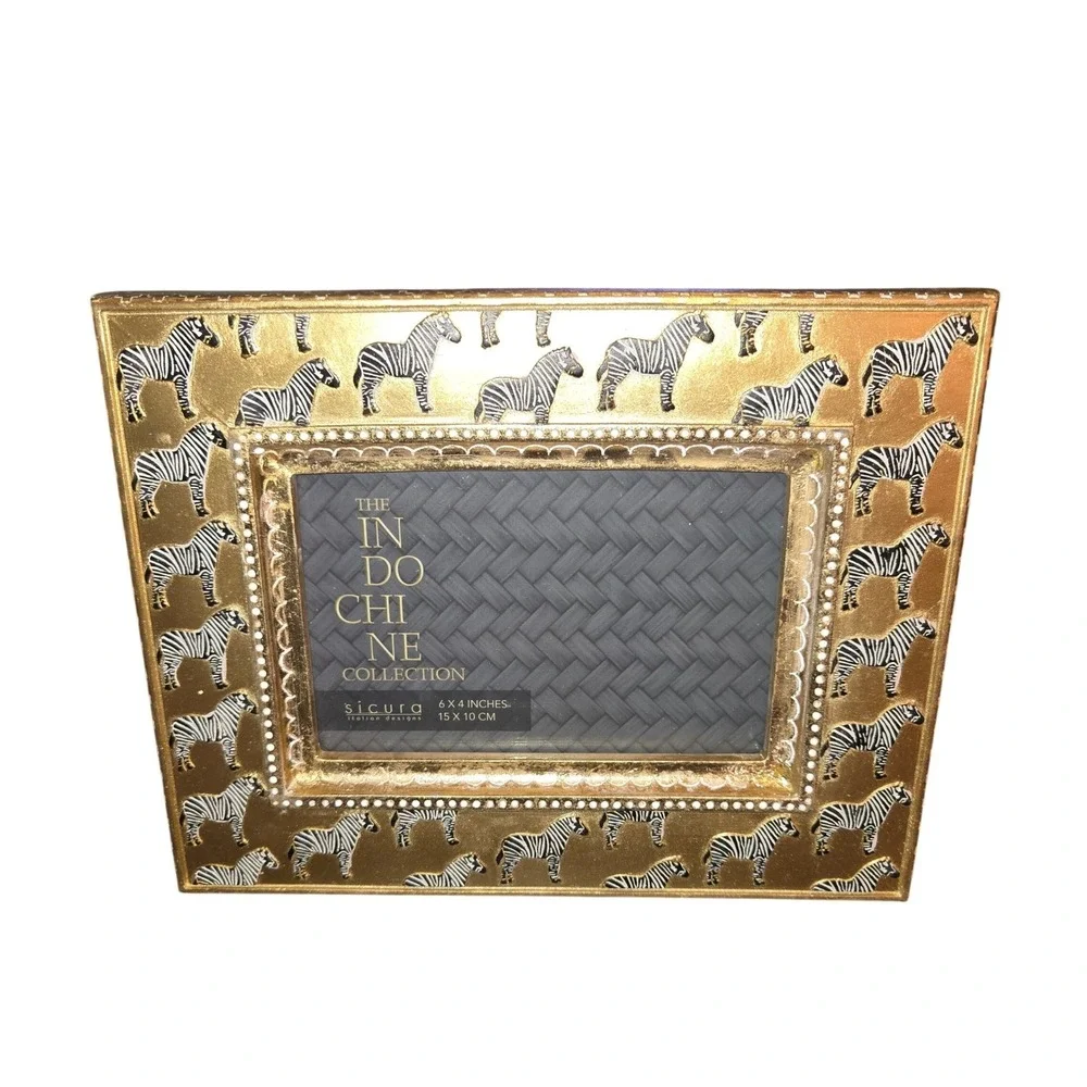 Sicura Photo Frame 4x6 Gold Zebra Indochine Collection Italian Design